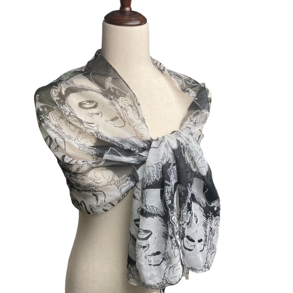 Iconic Marilyn Monroe Face Pop Art Print‎ Black White Shawl Wrap Scarf 17”x 60”